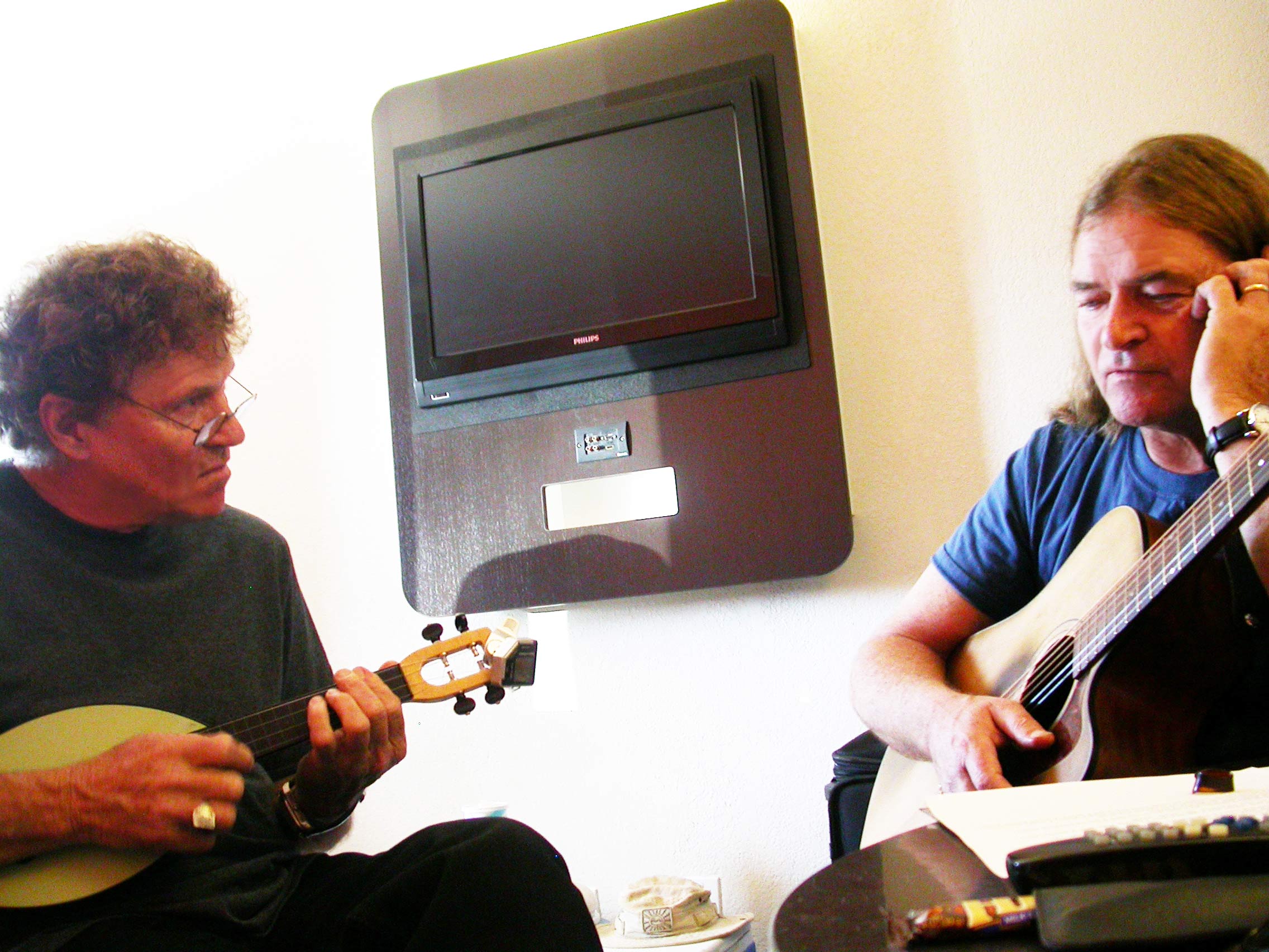 Danny & Jimmy rehearsing material for the radio performance.